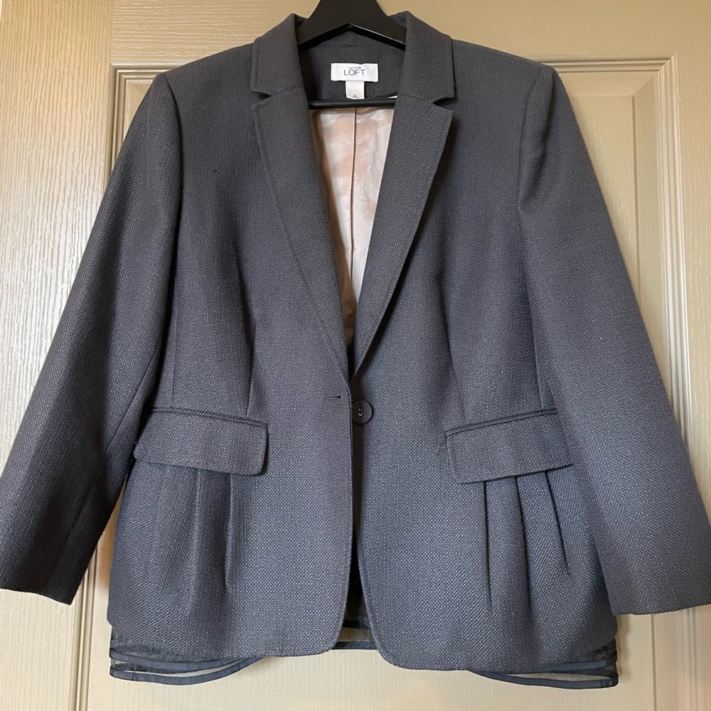 Gray tailored suit jacket with sheer detailing